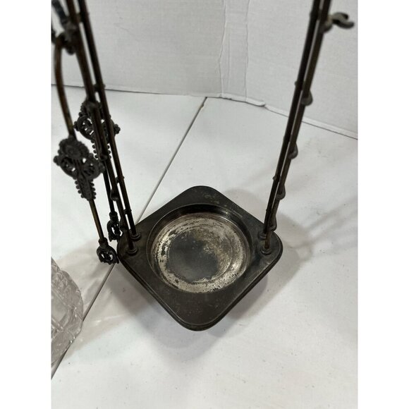 Meridan Silver Plate Co Quadrupleplate Victorian Glass Pickle Castor Jar & Tongs - Picture 6 of 12